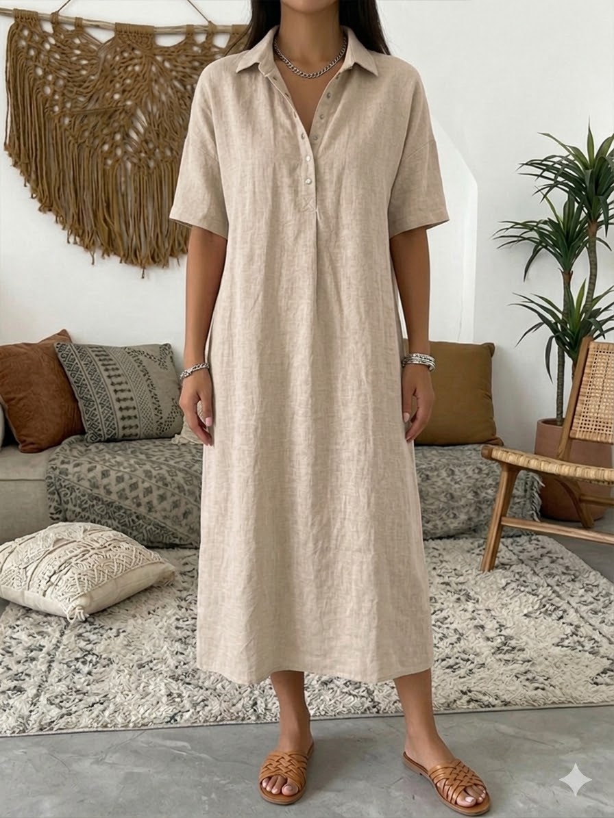 📦📦LAST DAY SAVE 49% ⏰Casual Polo Collar Linen And Cotton Short-sleeved Dress