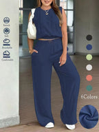 🌷🌷Women's Cotton Sleeveless Tank & Wide Leg Pants 2-Piece Lounge Set (S-3XL)