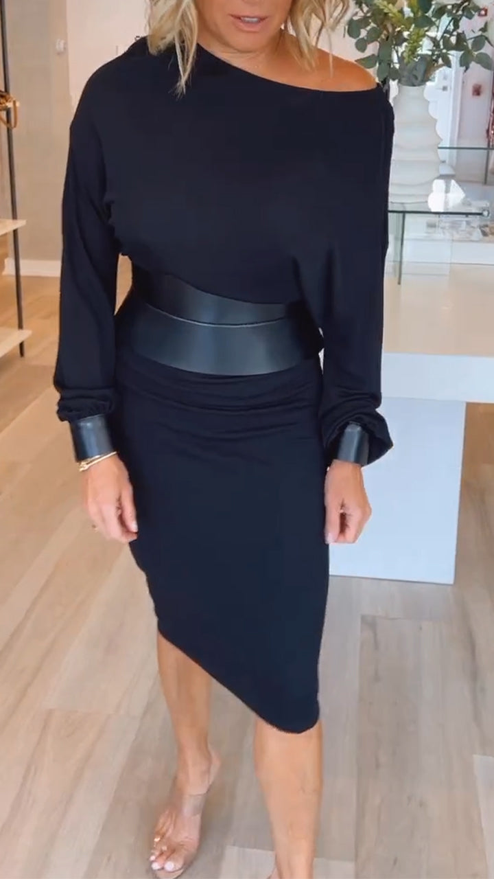 📦📦LAST DAY SAVE 49% ⏰Womens Round Neck Solid Color Dress Waist Cover (Free belt included)