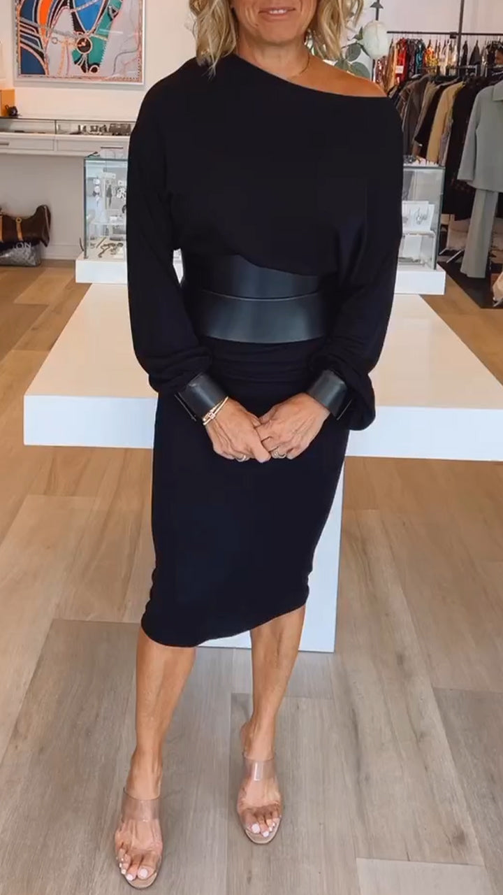 📦📦LAST DAY SAVE 49% ⏰Womens Round Neck Solid Color Dress Waist Cover (Free belt included)