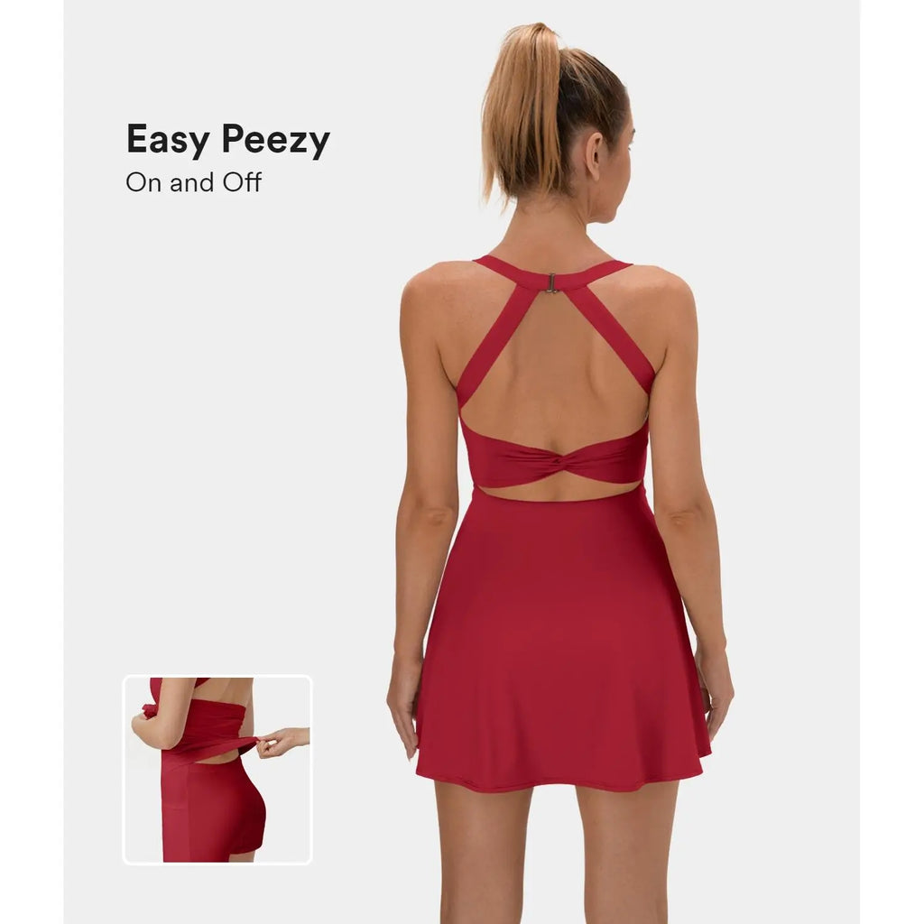 ✨✨Backless Sleeveless Criss Cross Active Spring Dresses for Women, Dresses with pockets for Yoga Workout Running, Women's Sports & Outdoor Clothing