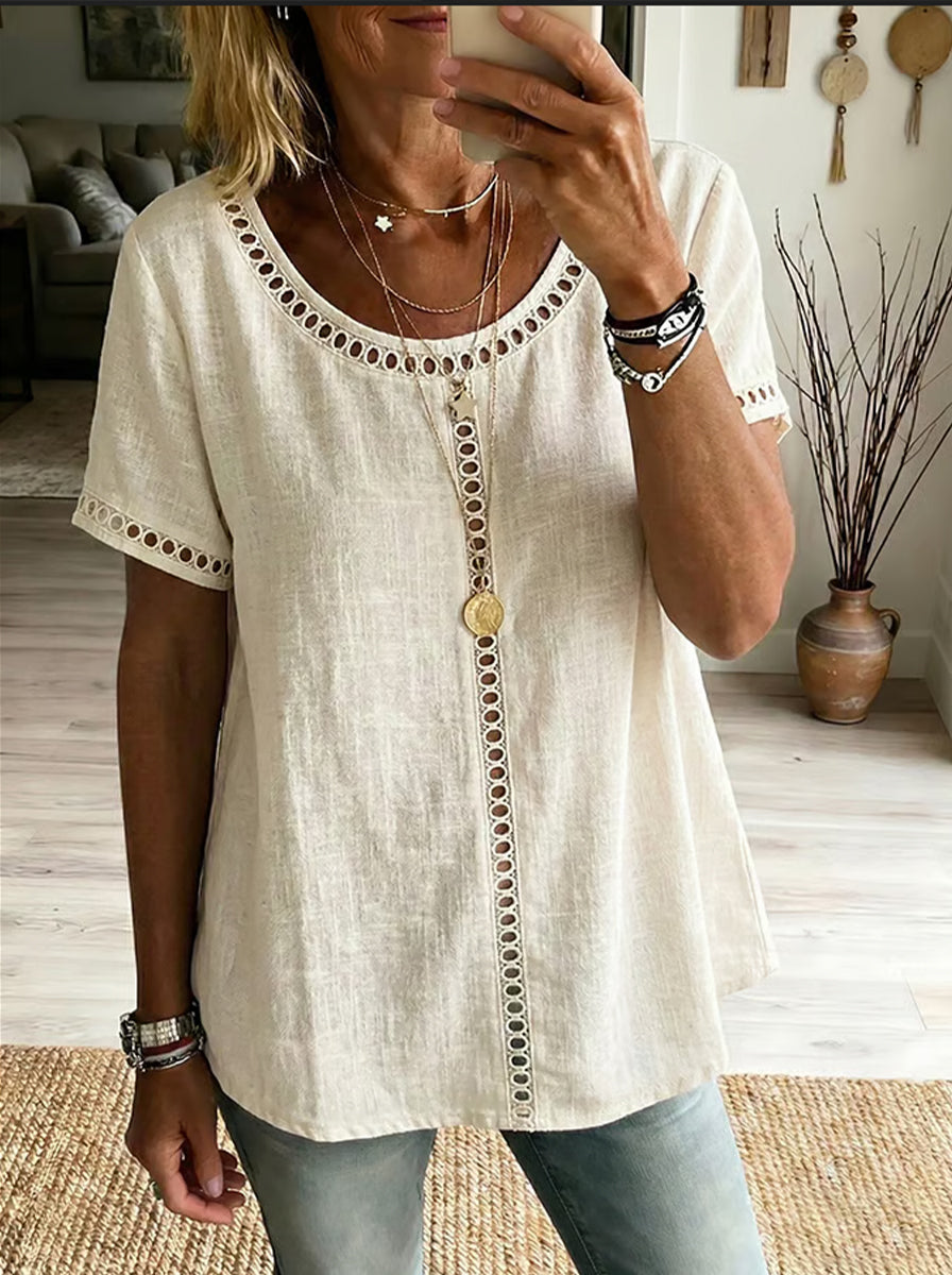 📦📦LAST DAY SAVE 49% ⏰Cozy And Casual Patchwork Linen And Cotton Top With Openwork Weave