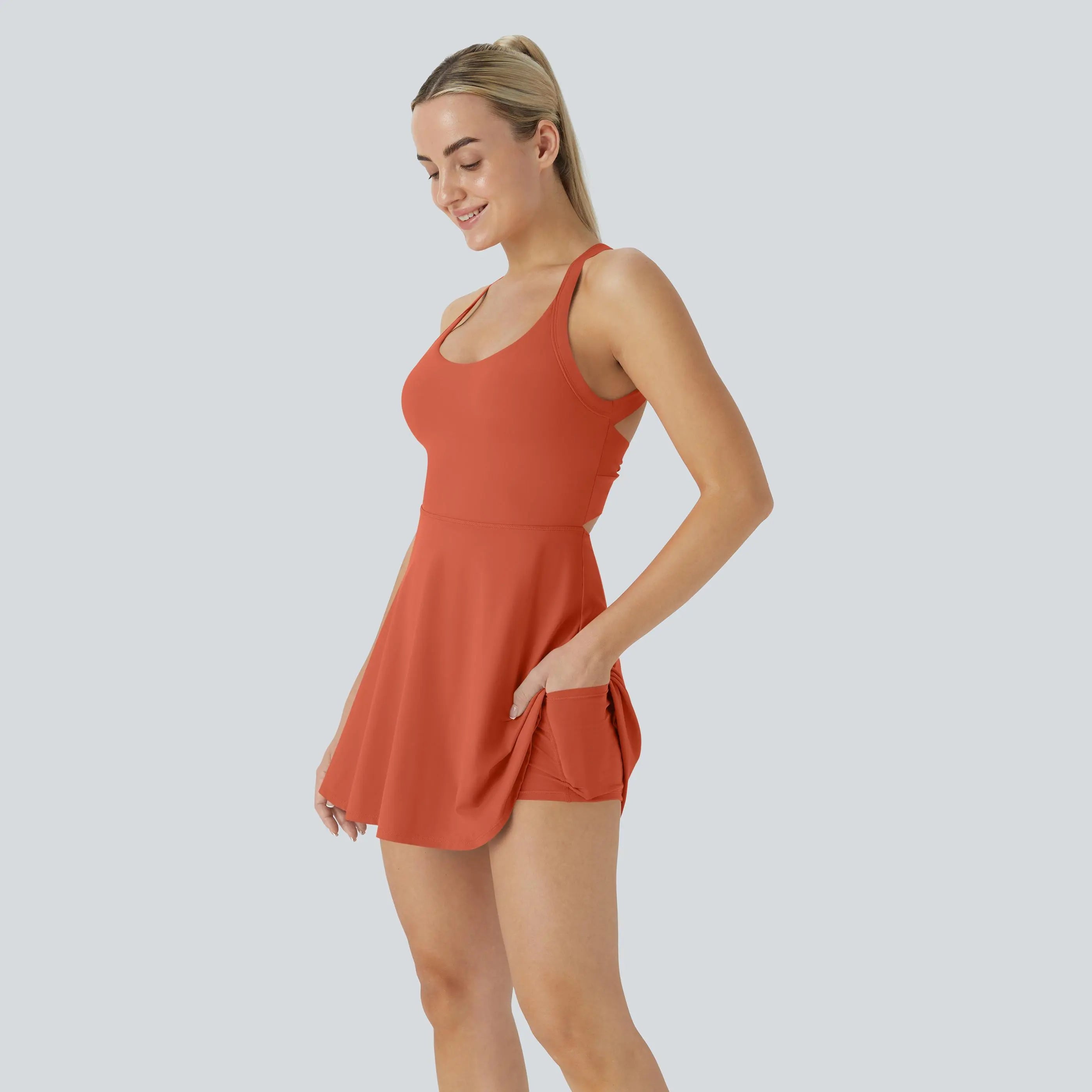 ✨✨Backless Sleeveless Criss Cross Active Spring Dresses for Women, Dresses with pockets for Yoga Workout Running, Women's Sports & Outdoor Clothing