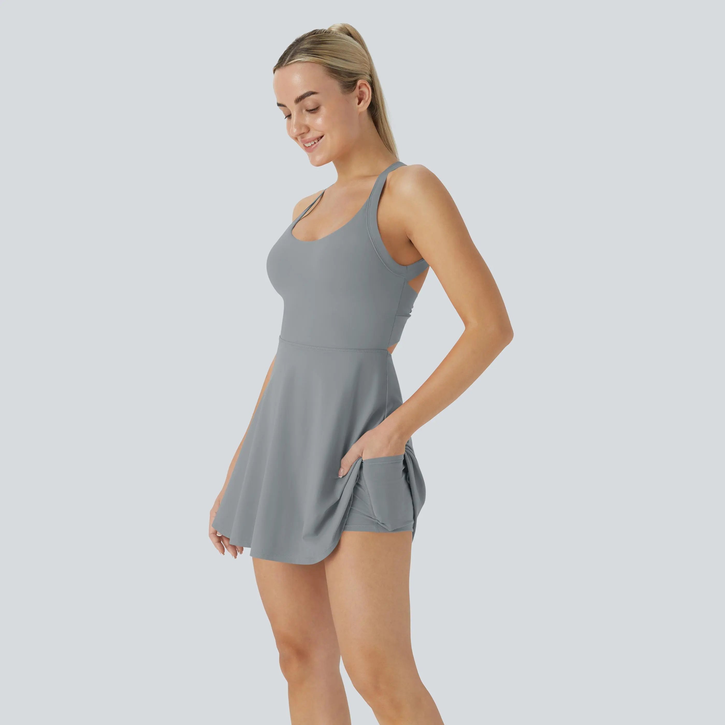 ✨✨Backless Sleeveless Criss Cross Active Spring Dresses for Women, Dresses with pockets for Yoga Workout Running, Women's Sports & Outdoor Clothing