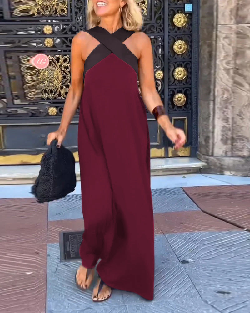 📦📦LAST DAY SAVE 49% ⏰Women's Cross Halter Neck Sleeveless Stitching Dress
