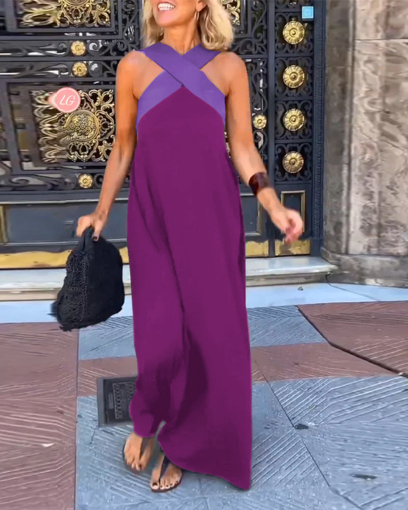 📦📦LAST DAY SAVE 49% ⏰Women's Cross Halter Neck Sleeveless Stitching Dress