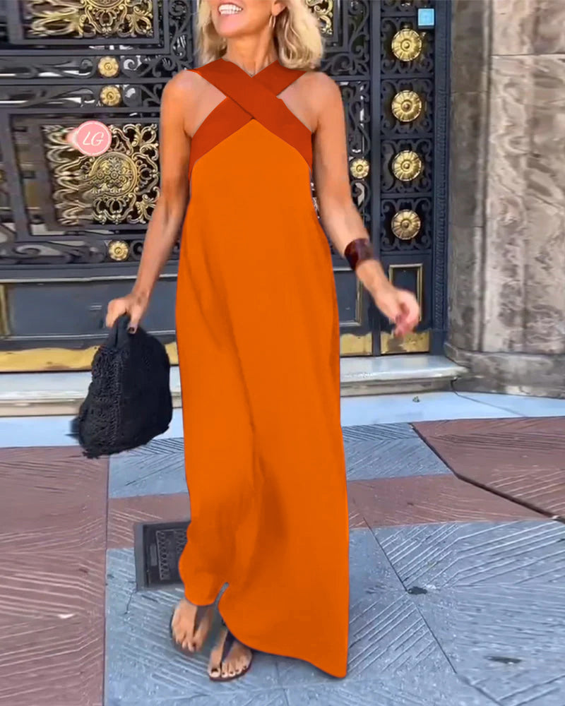 📦📦LAST DAY SAVE 49% ⏰Women's Cross Halter Neck Sleeveless Stitching Dress