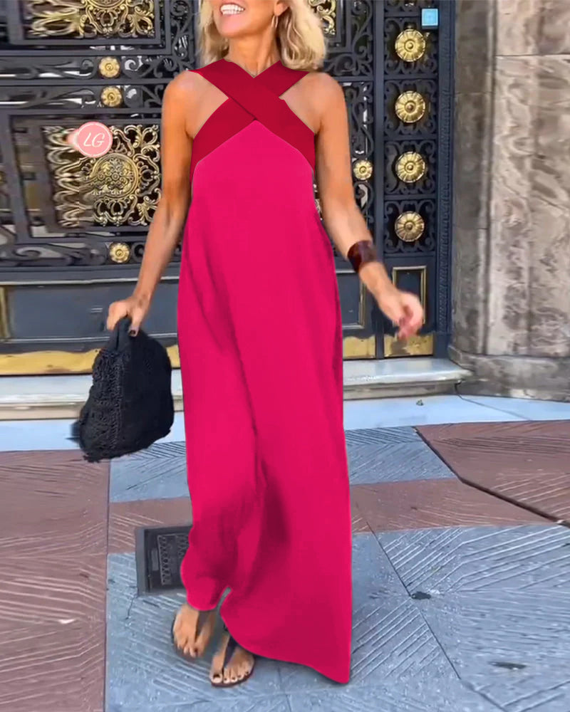 📦📦LAST DAY SAVE 49% ⏰Women's Cross Halter Neck Sleeveless Stitching Dress