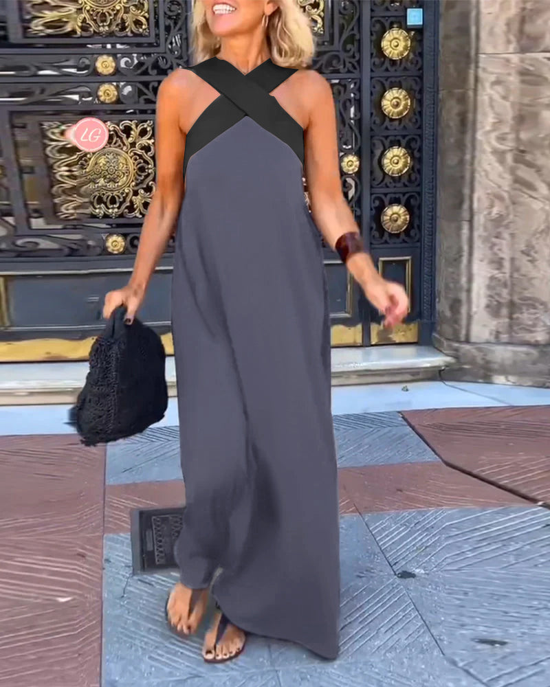 📦📦LAST DAY SAVE 49% ⏰Women's Cross Halter Neck Sleeveless Stitching Dress