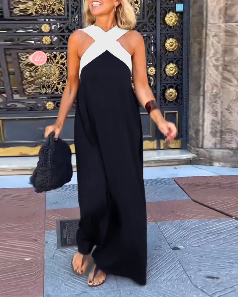📦📦LAST DAY SAVE 49% ⏰Women's Cross Halter Neck Sleeveless Stitching Dress