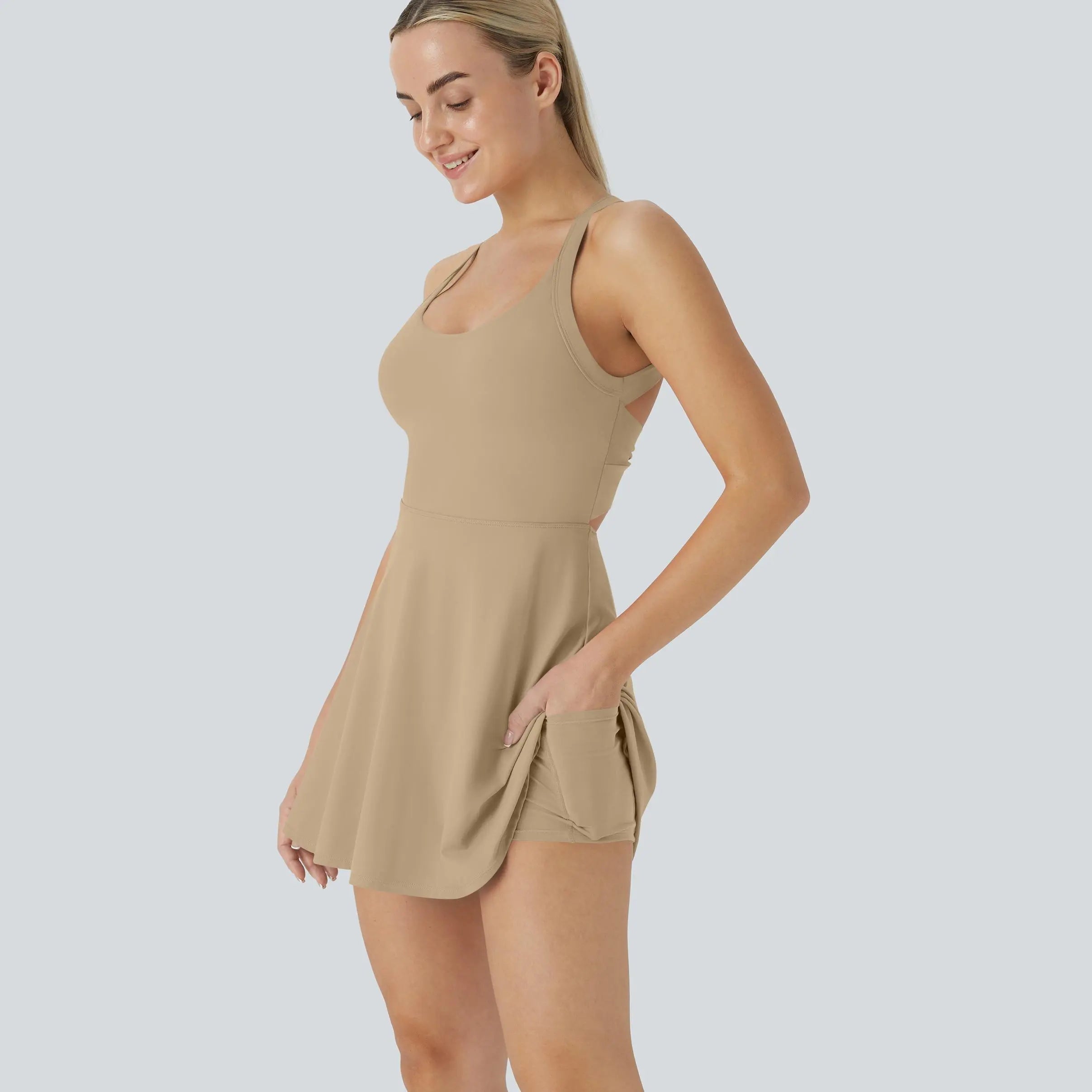 ✨✨Backless Sleeveless Criss Cross Active Spring Dresses for Women, Dresses with pockets for Yoga Workout Running, Women's Sports & Outdoor Clothing