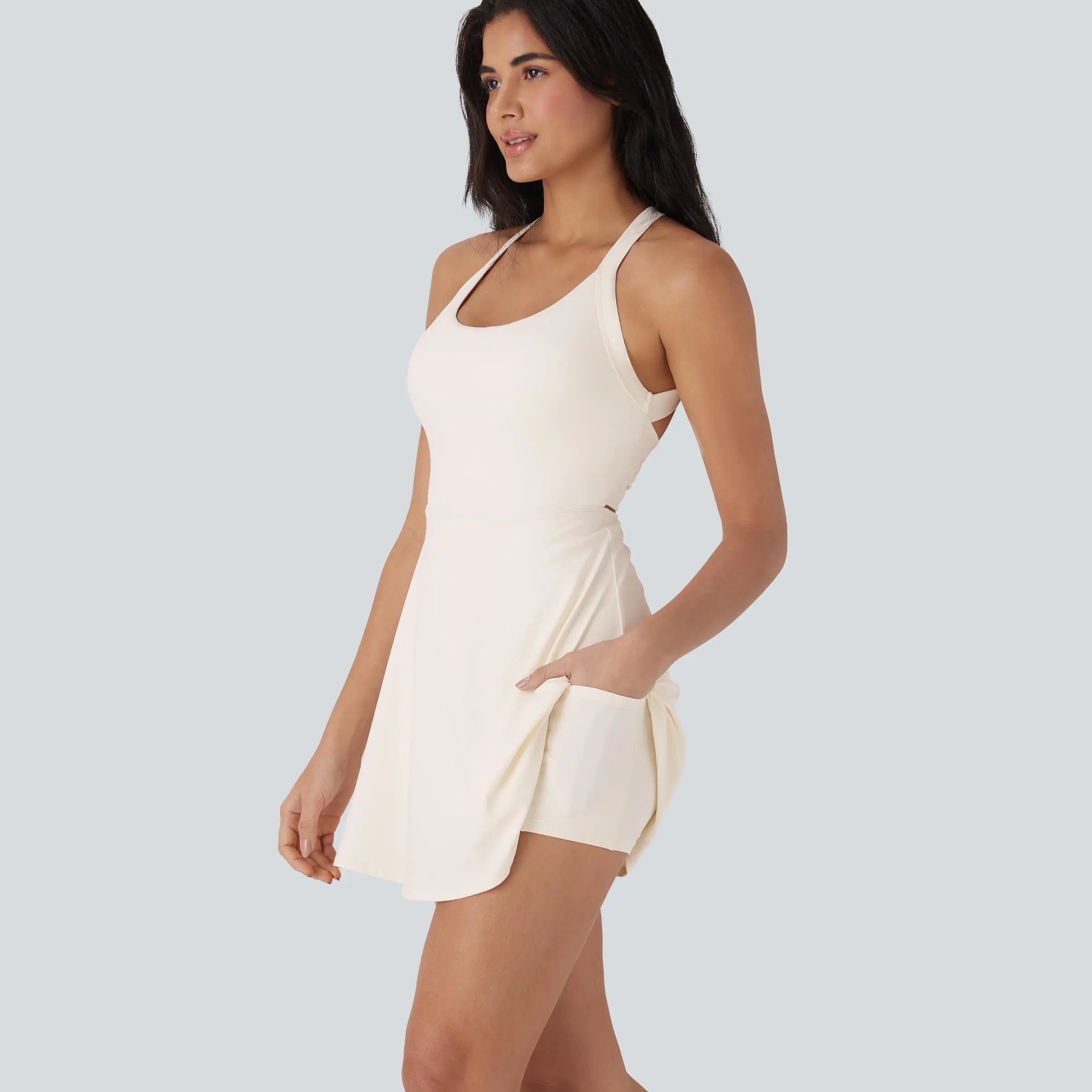 ✨✨Backless Sleeveless Criss Cross Active Spring Dresses for Women, Dresses with pockets for Yoga Workout Running, Women's Sports & Outdoor Clothing