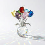 ✨✨Colorful Rose Flower Crystal Figurine with Vase Bouquet K9 Crystal Handmade Ornament