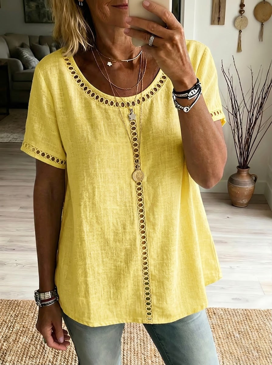 📦📦LAST DAY SAVE 49% ⏰Cozy And Casual Patchwork Linen And Cotton Top With Openwork Weave