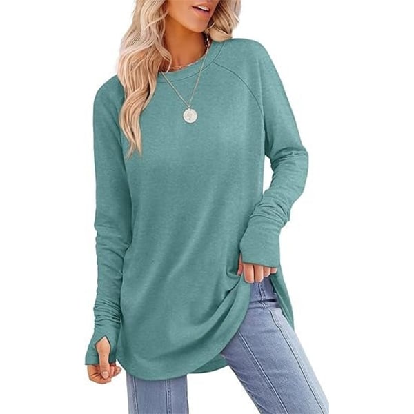 📦📦LAST DAY SAVE 49% ⏰Womens Tunic Tops to Wear with Leggings Long Sleeve Thumb Crew Neck Curved Hem