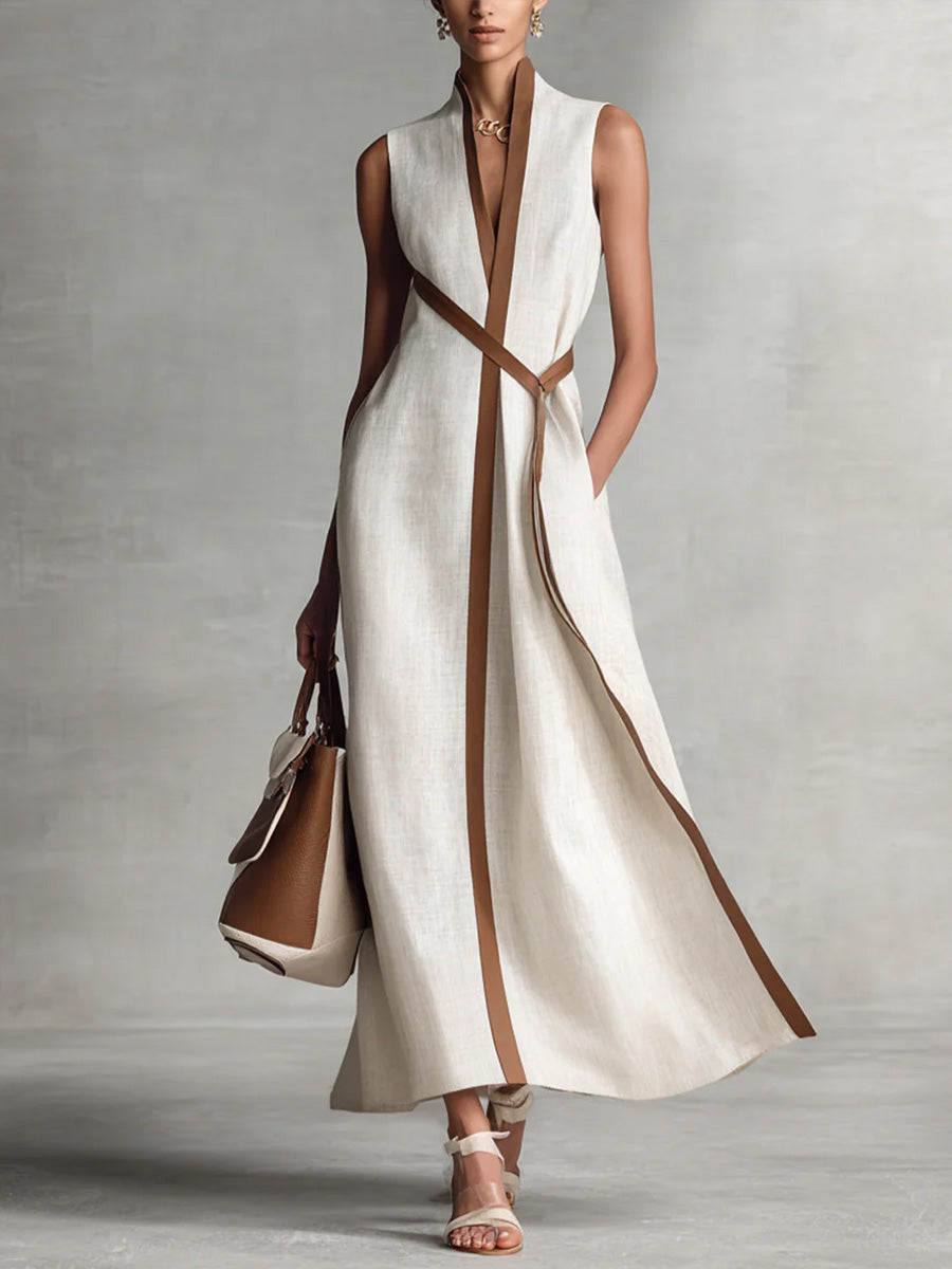 ✨✨Buy 2 Pcs Free Shipping - Women's Stand-up Collar Sleeveless Casual Loose Cotton And Linen Dress