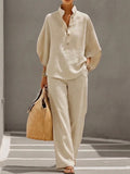 📦📦LAST DAY SAVE 49% ⏰Casual Batwing Sleeve Linen And Cotton Shirt And Trousers Two-piece Set