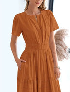 ✨✨Women's Summer 2026 Casual Maxi Dress Lightweight Short Sleeve V Neck Boho Dress with Pockets #Outdoorfun