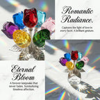 ✨✨Colorful Rose Flower Crystal Figurine with Vase Bouquet K9 Crystal Handmade Ornament