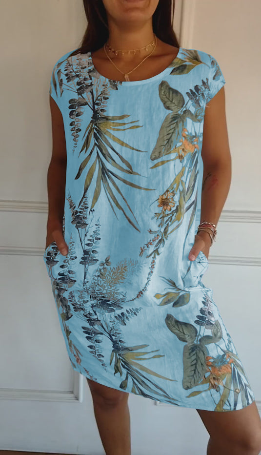 📦📦LAST DAY SAVE 49% ⏰Women's Cotton and Linen Round Neck Printed Dress