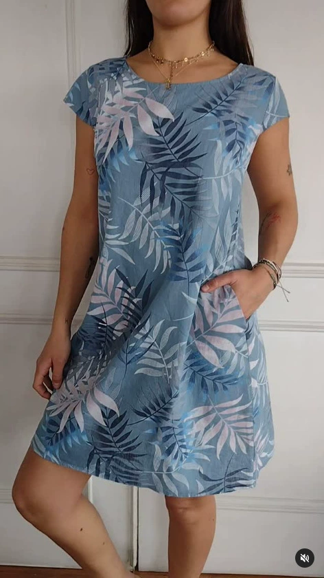 📦📦LAST DAY SAVE 49% ⏰Women's Cotton and Linen Round Neck Printed Dress
