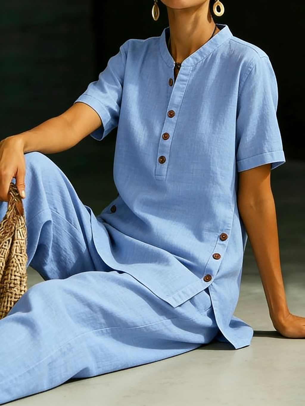 📦📦LAST DAY SAVE 49% ⏰Cozy Casual Button Shirt And Wide-leg Pants Linen Two-piece Set