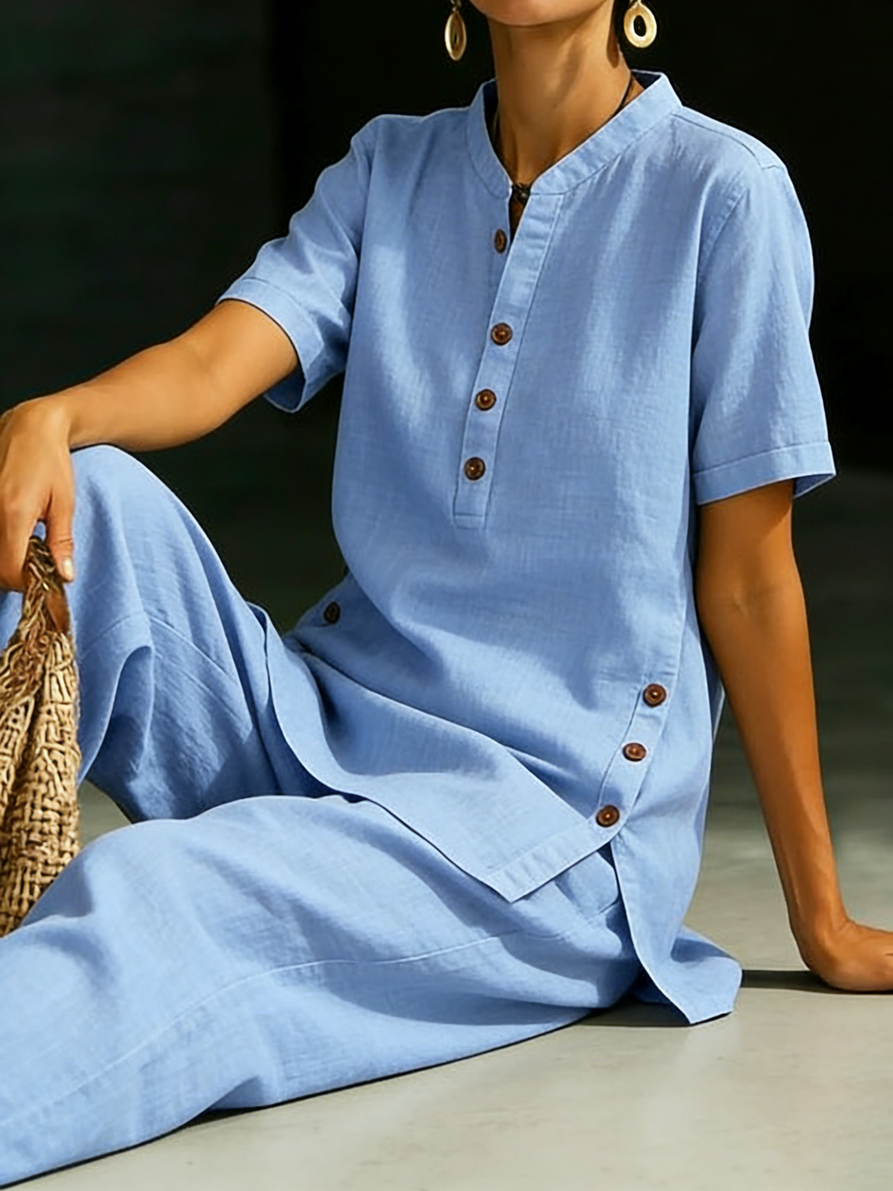 📦📦LAST DAY SAVE 49% ⏰Cozy Casual Button Shirt And Wide-leg Pants Linen Two-piece Set