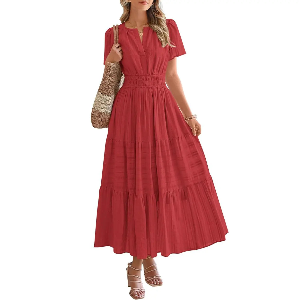 ✨✨Women's Summer 2026 Casual Maxi Dress Lightweight Short Sleeve V Neck Boho Dress with Pockets #Outdoorfun