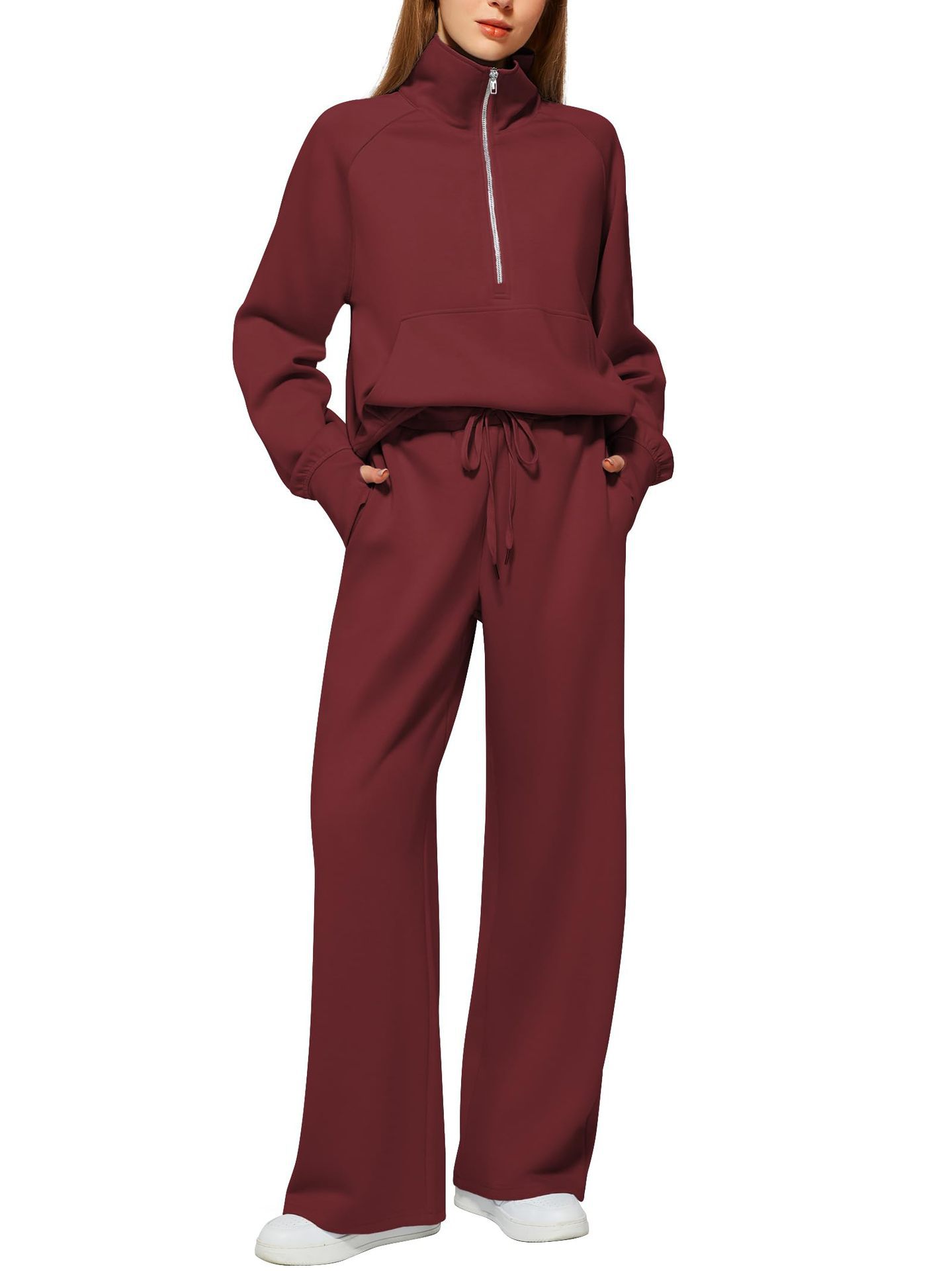 📦📦CLEARANCE SALE🔥 Women's Solid Color Cotton Half Zip Two-Piece Set