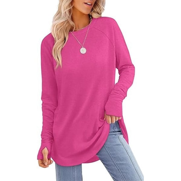 📦📦LAST DAY SAVE 49% ⏰Womens Tunic Tops to Wear with Leggings Long Sleeve Thumb Crew Neck Curved Hem