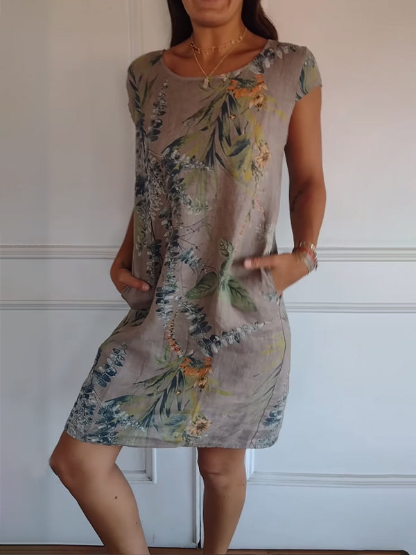 📦📦LAST DAY SAVE 49% ⏰Women's Cotton and Linen Round Neck Printed Dress
