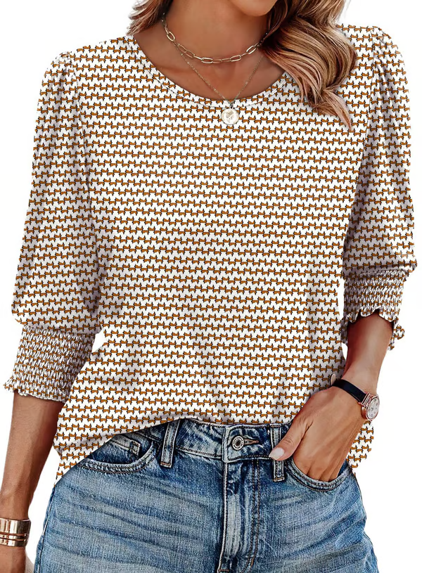 📦📦LAST DAY SAVE 49% ⏰ Women Dressy Casual 3/4 Length Sleeve Blouses with Smocked Cuffs