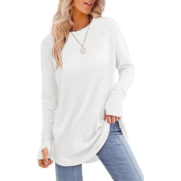 📦📦LAST DAY SAVE 49% ⏰Womens Tunic Tops to Wear with Leggings Long Sleeve Thumb Crew Neck Curved Hem