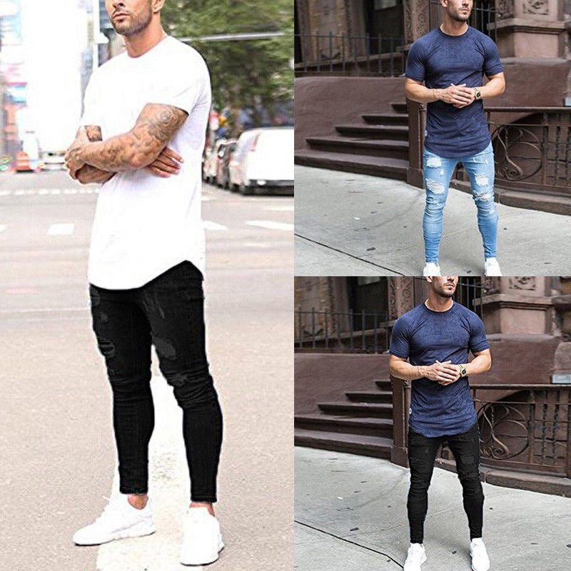 👖👖Edgy Men's Jeans - Mid-Rise Distressed