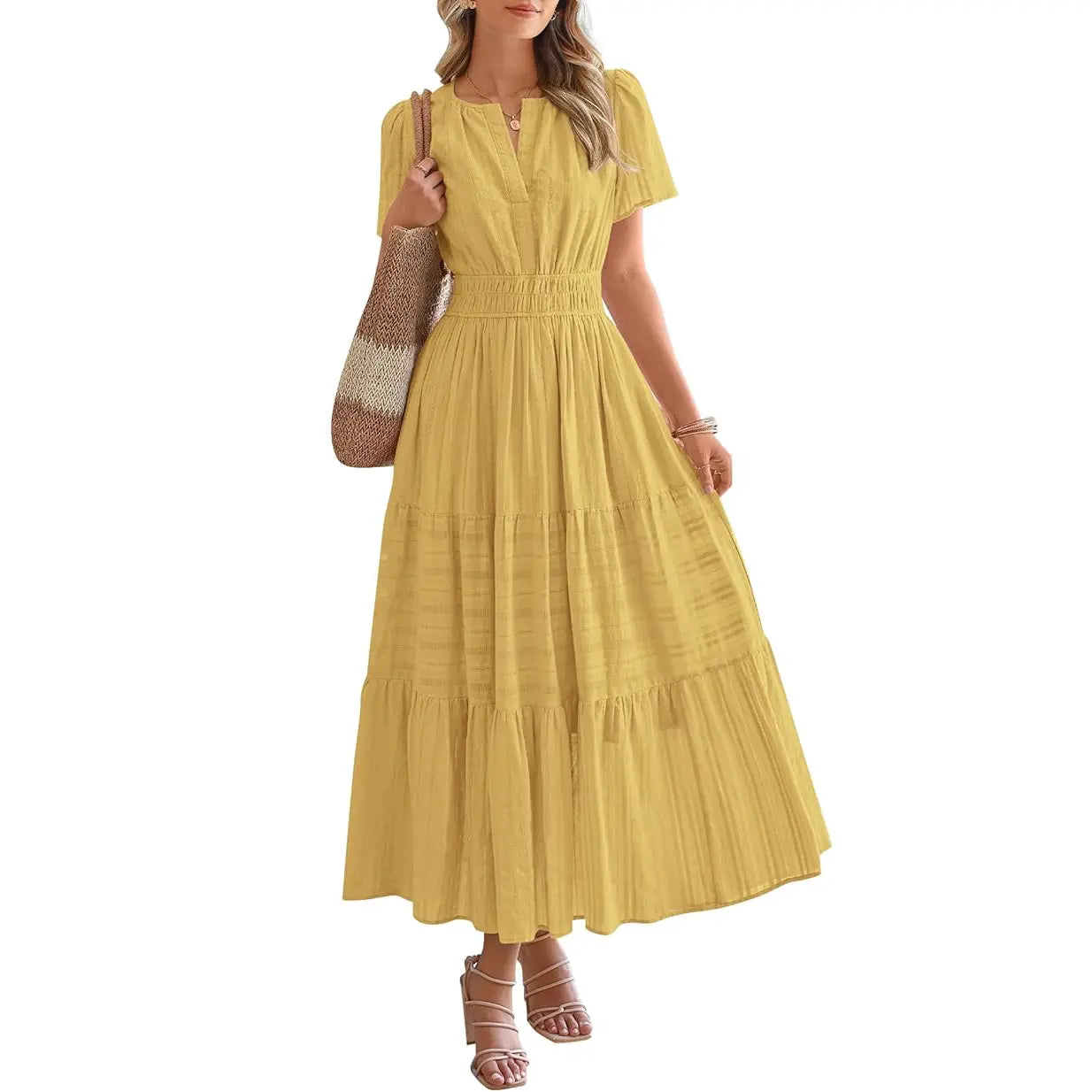 ✨✨Women's Summer 2026 Casual Maxi Dress Lightweight Short Sleeve V Neck Boho Dress with Pockets #Outdoorfun