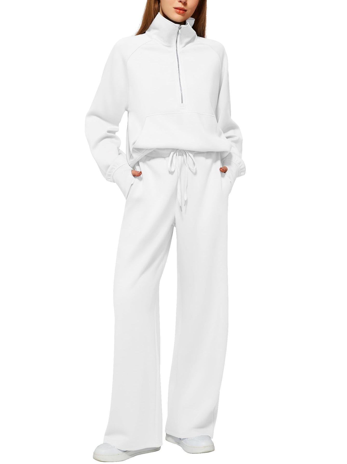 📦📦CLEARANCE SALE🔥 Women's Solid Color Cotton Half Zip Two-Piece Set