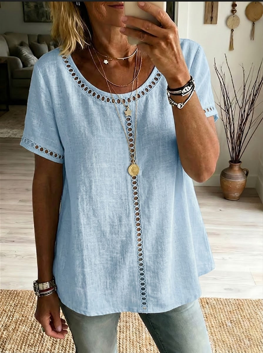 📦📦LAST DAY SAVE 49% ⏰Cozy And Casual Patchwork Linen And Cotton Top With Openwork Weave