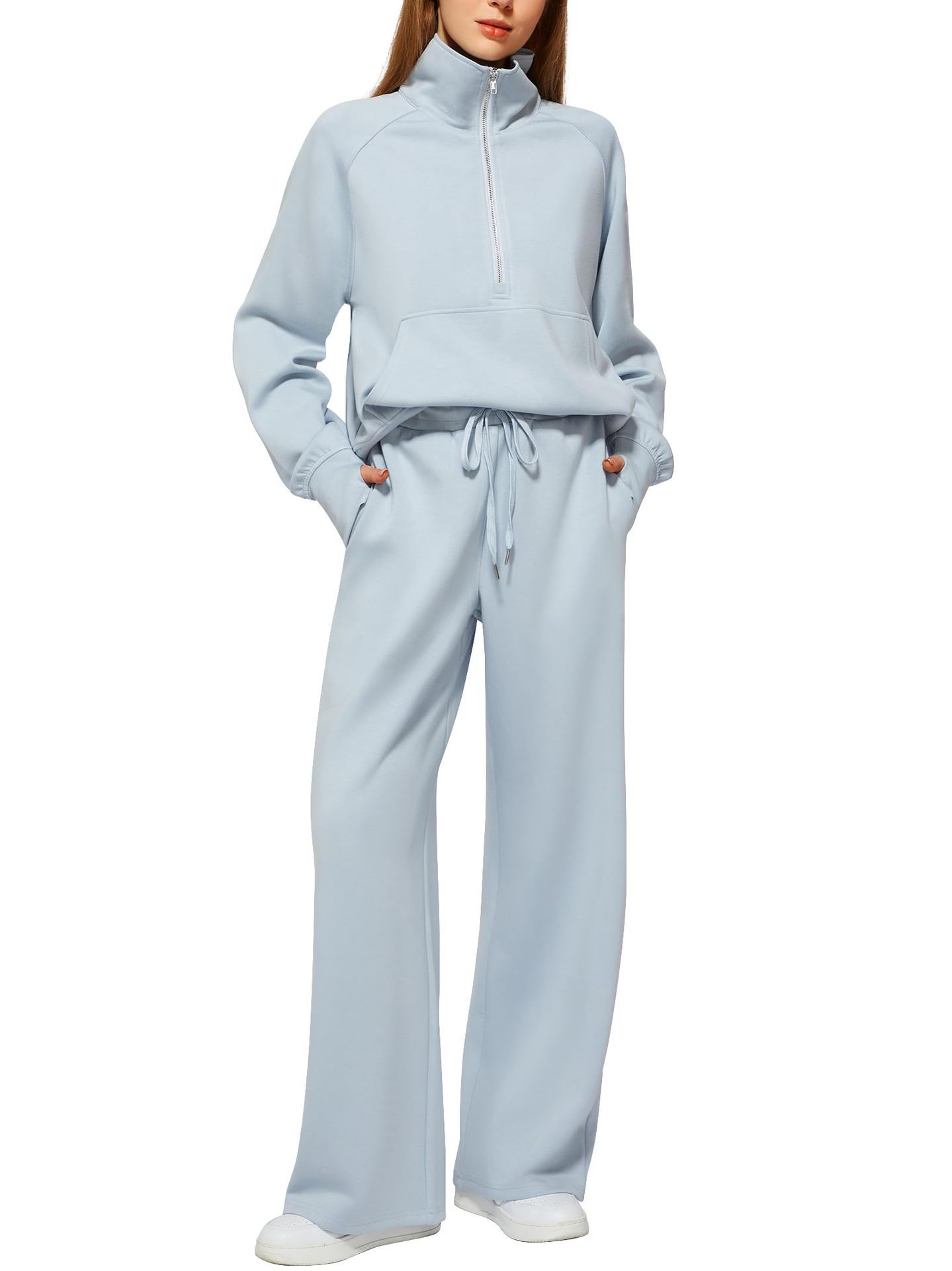 📦📦CLEARANCE SALE🔥 Women's Solid Color Cotton Half Zip Two-Piece Set