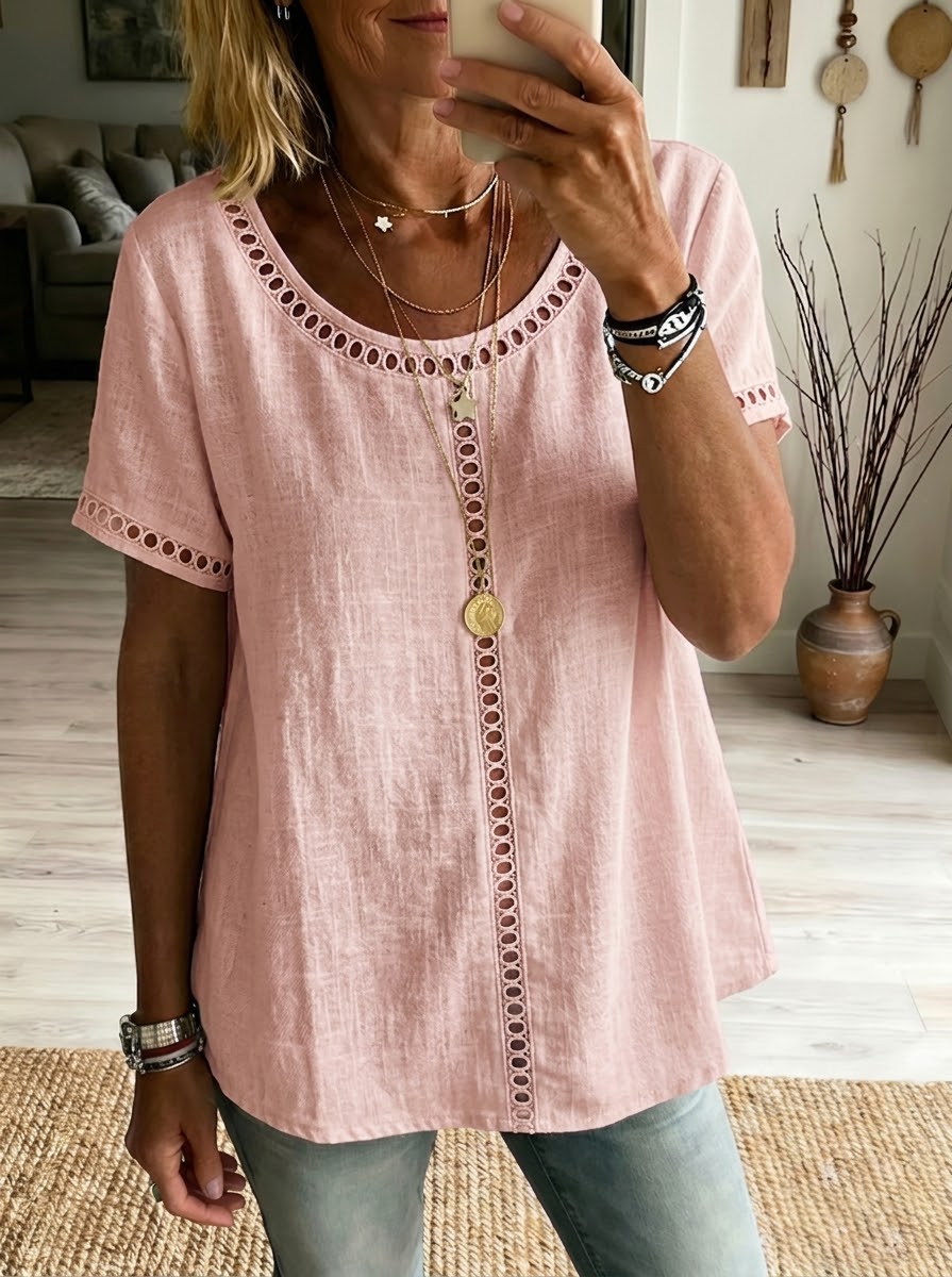 📦📦LAST DAY SAVE 49% ⏰Cozy And Casual Patchwork Linen And Cotton Top With Openwork Weave