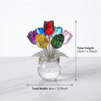 ✨✨Colorful Rose Flower Crystal Figurine with Vase Bouquet K9 Crystal Handmade Ornament