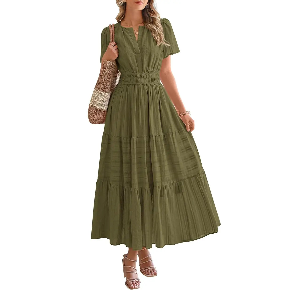 ✨✨Women's Summer 2026 Casual Maxi Dress Lightweight Short Sleeve V Neck Boho Dress with Pockets #Outdoorfun