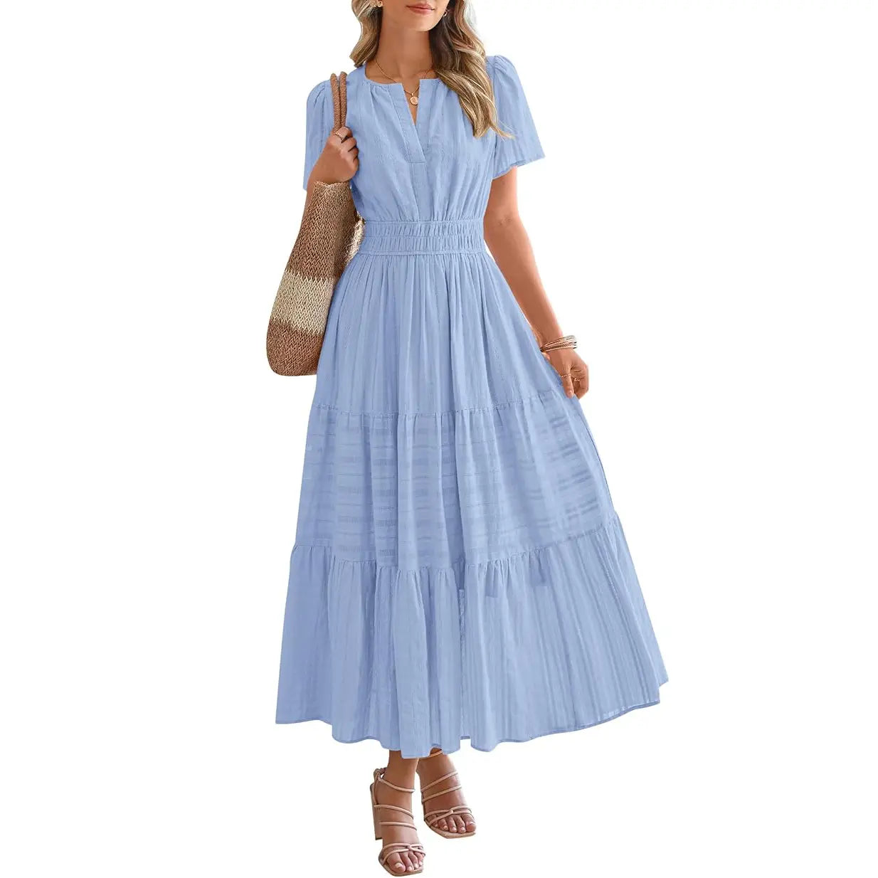 ✨✨Women's Summer 2026 Casual Maxi Dress Lightweight Short Sleeve V Neck Boho Dress with Pockets #Outdoorfun