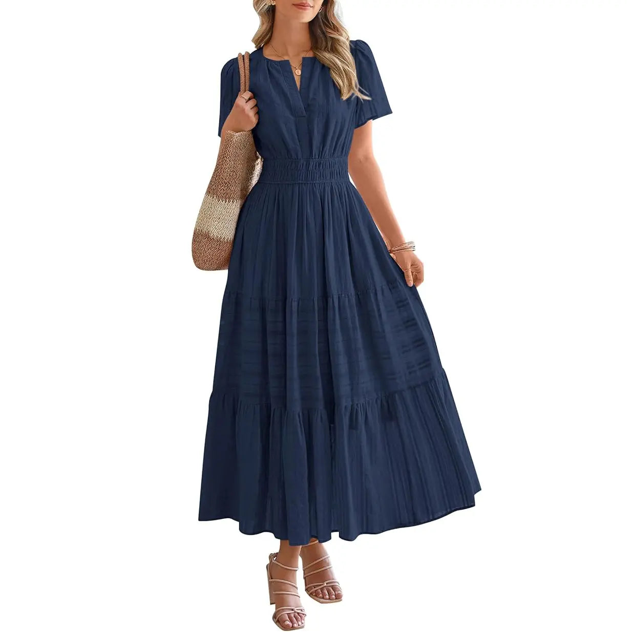 ✨✨Women's Summer 2026 Casual Maxi Dress Lightweight Short Sleeve V Neck Boho Dress with Pockets #Outdoorfun