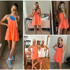 ✨✨Women's Summer Sleeveless  Mini Dress with Built-in Shorts V Neck Spaghetti Straps Athletic Shorts Tennis Dress with Pockets