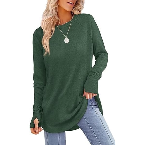 📦📦LAST DAY SAVE 49% ⏰Womens Tunic Tops to Wear with Leggings Long Sleeve Thumb Crew Neck Curved Hem