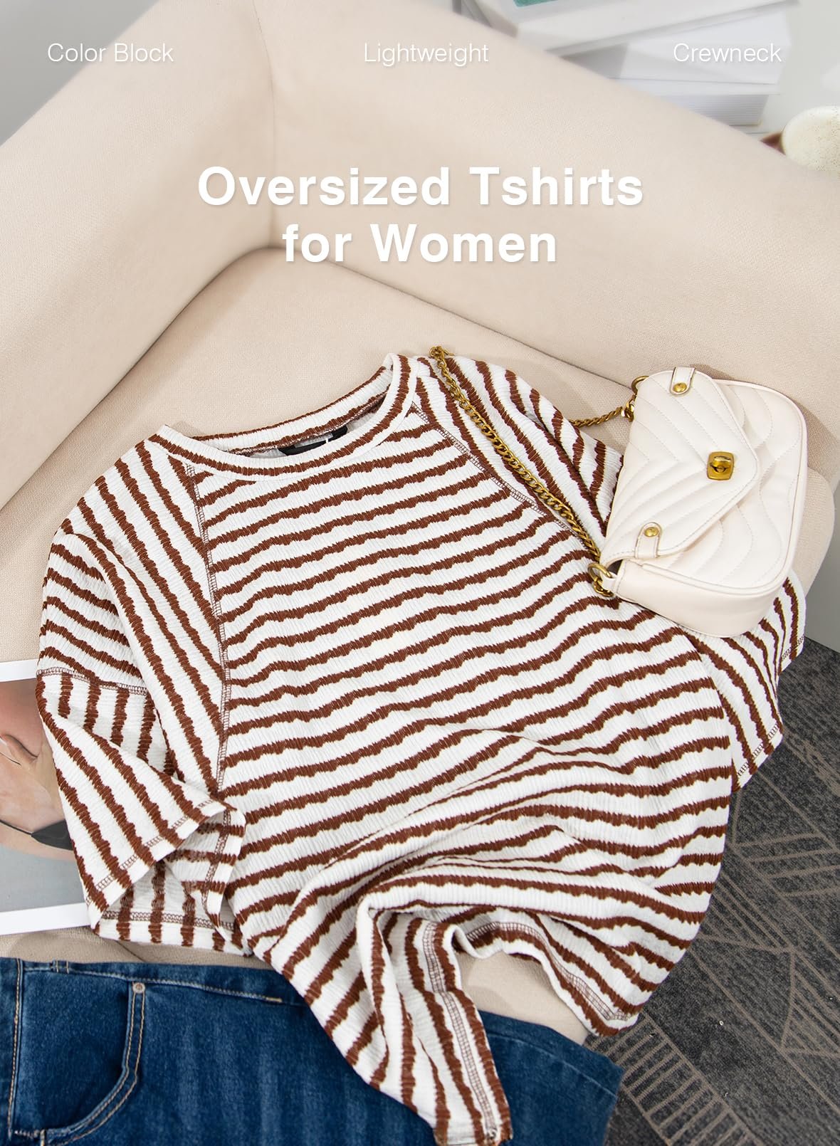 📦📦LAST DAY SAVE 49% ⏰Womens Summer Tops Oversized Tshirts for Women Striped Color Block Short Sleeve T Shirts Crewneck Casual Tee Blouses