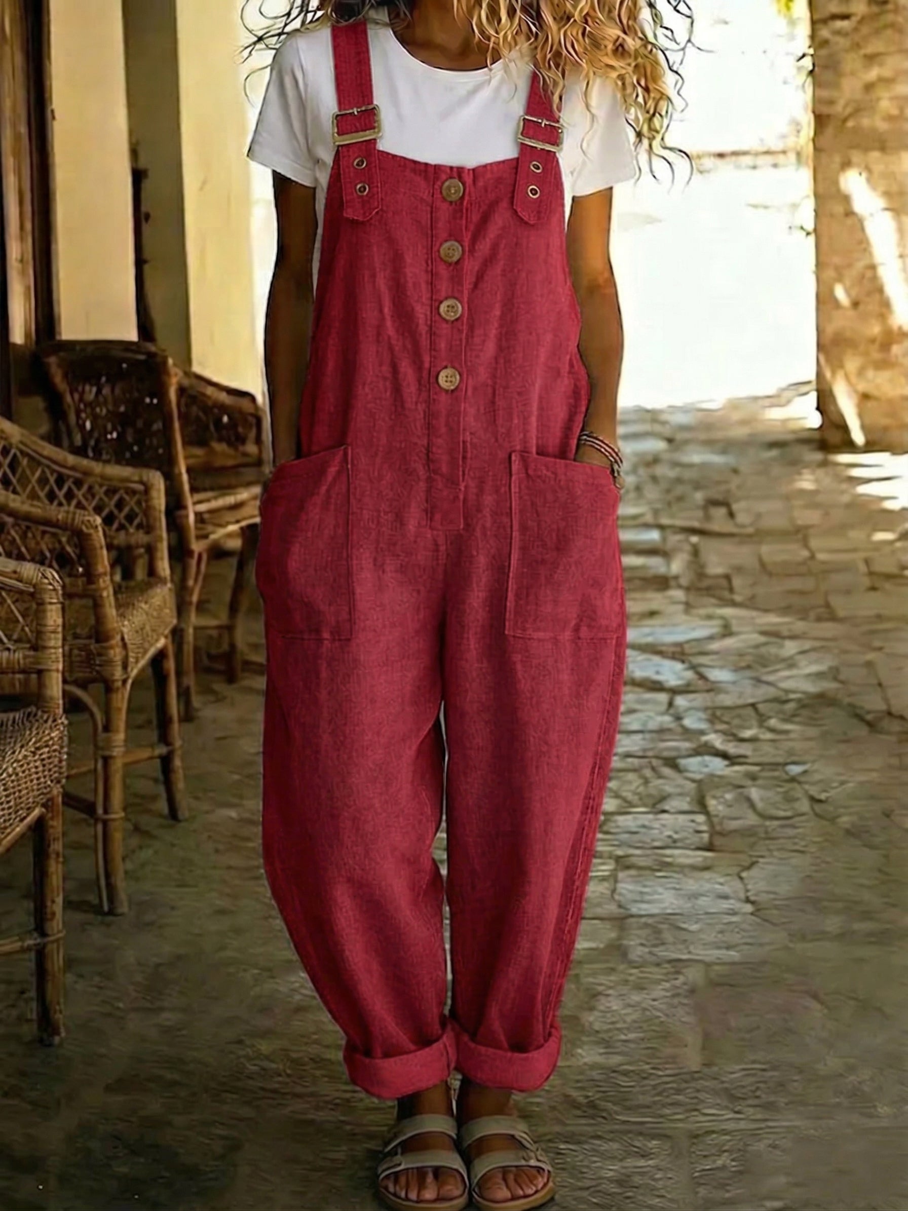 📦📦LAST DAY SAVE 49% ⏰Casual Linen And Cotton Jumpsuit With Adjustable Straps