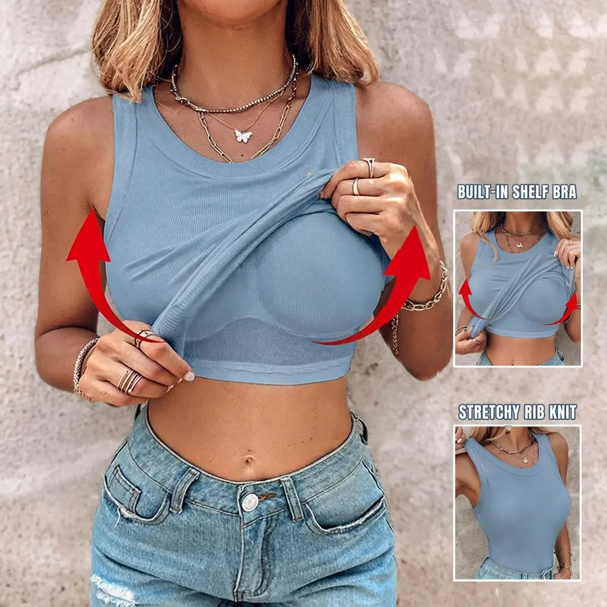 ✨✨Built-in Bra Tank Top Ribbed Racerback Tops Women Going Out Tops Everyday Basic Tanks Padded Tops