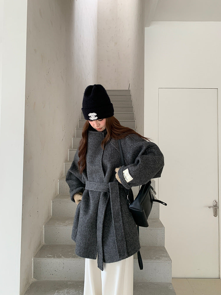 Yak Wool Double-Faced Wool Coat for Petite Women Winter Outerwear for Women Premium Korean-Style Wool Coat Wool Blend Outerwear for Women