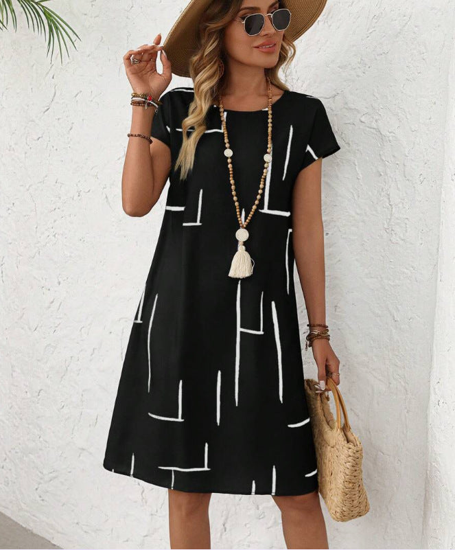 📦📦LAST DAY SAVE 49% ⏰Women's Casual Allover Simple Print O Neck Short Sleeve Dress